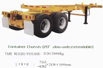 container chassis 20' double axle extendable